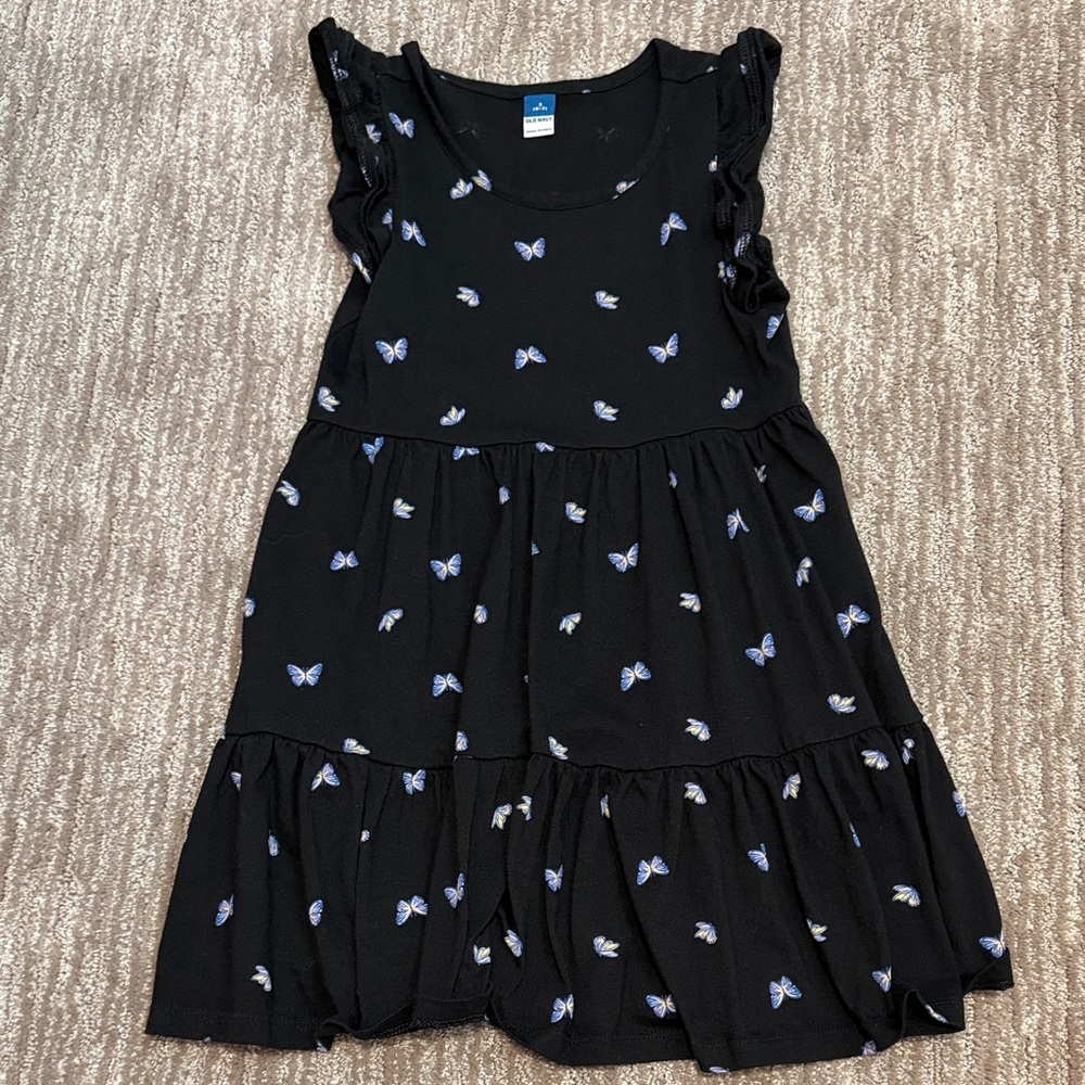 Old Navy Black Dress with Blue Butterfly Pattern